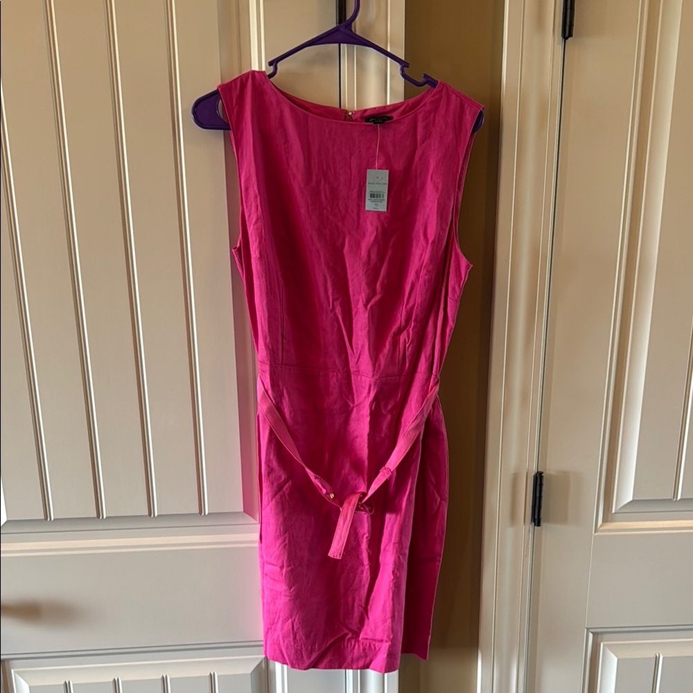 Ann Taylor Pink linen Sheath Midi Dress Bateau Neckline